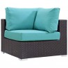 Modway Convene 5 Piece Set Outdoor Patio with Fire Pit - Espresso Turquoise - Corner Chair in Front Angle