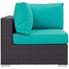 Modway Convene 5 Piece Set Outdoor Patio with Fire Pit - Espresso Turquoise - Corner Chair in Side Angle