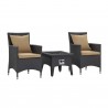 Modway Convene 3 Piece Set Outdoor Patio with Fire Pit in Espresso Mocha - Set in Front Side Angle