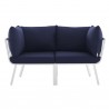 Modway Riverside 2 Piece Outdoor Patio Aluminum Sectional Sofa Set - White Navy - Front Angle