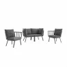 Modway Riverside 4 Piece Outdoor Patio Aluminum Set in Gray Charcoal - Set in Front Angle - Modway Riverside 4 Piece Outdoor Patio Aluminum Set in Gray Charcoal - Set in Front Angle