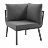 Modway Riverside 4 Piece Outdoor Patio Aluminum Set in Gray Charcoal - Corner Chair in Front Side Angle - Modway Riverside 4 Piece Outdoor Patio Aluminum Set in Gray Charcoal - Corner Chair in Front Side Angle