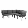 Modway Riverside 5 Piece Outdoor Patio Aluminum Sectional - Gray Charcoal - Set in Front Angle - Modway Riverside 5 Piece Outdoor Patio Aluminum Sectional - Gray Charcoal - Set in Front Angle
