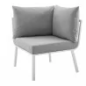 Modway Riverside 6 Piece Outdoor Patio Aluminum Set - White Gray - Corner Chair in Front Side Angle - Modway Riverside 6 Piece Outdoor Patio Aluminum Set - White Gray - Corner Chair in Front Side Angle