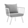Modway Riverside 6 Piece Outdoor Patio Aluminum Set - White Gray - Chair in Front Side Angle - Modway Riverside 6 Piece Outdoor Patio Aluminum Set - White Gray - Chair in Front Side Angle