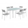 Modway Raleigh 7 Piece Outdoor Patio Aluminum Dining Set in White Gray - Set in Front Side Angle