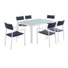 Modway Raleigh 7 Piece Outdoor Patio Aluminum Dining Set in White Navy - Set in Front Side Angle
