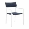 Modway Raleigh 7 Piece Outdoor Patio Aluminum Dining Set in White Navy - Chair in Front Side Angle - Modway Raleigh 7 Piece Outdoor Patio Aluminum Dining Set in White Navy - Chair in Front Side Angle