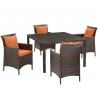 Modway Conduit 5 Piece Outdoor Patio Wicker Rattan Set in Brown Orange - Set in Front Side Angle