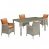 Modway Conduit 5 Piece Outdoor Patio Wicker Rattan Dining Set in Light Gray Orange - Set in Front Side Angle
