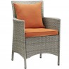 Modway Conduit 5 Piece Outdoor Patio Wicker Rattan Dining Set in Light Gray Orange - Chair in Front Side Angle