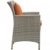 Modway Conduit 5 Piece Outdoor Patio Wicker Rattan Dining Set in Light Gray Orange - Chair in Side Angle