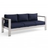 Modway Shore Outdoor Patio Aluminum Sofa - Silver Navy - Front Side Angle