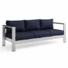 Modway Shore Outdoor Patio Aluminum Sofa - Silver Navy - Front Side Angle - Modway Shore Outdoor Patio Aluminum Sofa - Silver Navy - Front Side Angle