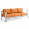 Modway Shore Outdoor Patio Aluminum Sofa - Silver Orange - Front Side Angle