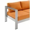 Modway Shore Outdoor Patio Aluminum Sofa - Silver Orange -  Closeup Angle - Modway Shore Outdoor Patio Aluminum Sofa - Silver Orange -  Closeup Angle