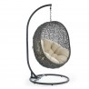 Modway Hide Outdoor Patio Sunbrella® Swing Chair With Stand in Gray Beige - Front Side Angle