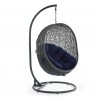 Modway Hide Outdoor Patio Sunbrella® Swing Chair With Stand in Gray Navy - Front Side Angle
