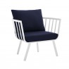 Riverside Outdoor Patio Aluminum Armchair in White Navy - Front Side Angle