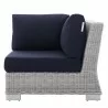 Modway Conway Sunbrella® Outdoor Patio Wicker Rattan Corner Chair - Light Gray Navy - Side  Angle - Modway Conway Sunbrella® Outdoor Patio Wicker Rattan Corner Chair - Light Gray Navy - Side  Angle