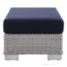 Modway Conway Sunbrella® Outdoor Patio Wicker Rattan Ottoman in Light Gray Navy - Side Angle