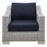 Modway Conway Sunbrella® Outdoor Patio Wicker Rattan Armchair - Light Gray Navy - Front Angle - Modway Conway Sunbrella® Outdoor Patio Wicker Rattan Armchair - Light Gray Navy - Front Angle