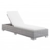 Modway Conway Sunbrella® Outdoor Patio Wicker Rattan Chaise Lounge - Light Gray White - Reclined in Front Side Angle - Modway Conway Sunbrella® Outdoor Patio Wicker Rattan Chaise Lounge - Light Gray White - Reclined in Front Side Angle