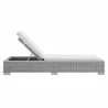 Modway Conway Sunbrella® Outdoor Patio Wicker Rattan Chaise Lounge - Light Gray White - Reclined in Front Angle - Modway Conway Sunbrella® Outdoor Patio Wicker Rattan Chaise Lounge - Light Gray White - Reclined in Front Angle