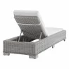 Modway Conway Sunbrella® Outdoor Patio Wicker Rattan Chaise Lounge - Light Gray White - Reclined in Back Side Angle - Modway Conway Sunbrella® Outdoor Patio Wicker Rattan Chaise Lounge - Light Gray White - Reclined in Back Side Angle