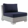 Modway Conway Sunbrella® Outdoor Patio Wicker Rattan Armless Chair in Light Gray Navy - Front Side Angle - Modway Conway Sunbrella® Outdoor Patio Wicker Rattan Armless Chair in Light Gray Navy - Front Side Angle