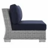 Modway Conway Sunbrella® Outdoor Patio Wicker Rattan Armless Chair in Light Gray Navy - Side Angle - Modway Conway Sunbrella® Outdoor Patio Wicker Rattan Armless Chair in Light Gray Navy - Side Angle
