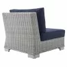 Modway Conway Sunbrella® Outdoor Patio Wicker Rattan Armless Chair in Light Gray Navy - Back Side Angle - Modway Conway Sunbrella® Outdoor Patio Wicker Rattan Armless Chair in Light Gray Navy - Back Side Angle