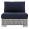 Modway Conway Sunbrella® Outdoor Patio Wicker Rattan Armless Chair in Light Gray Navy - Front Angle - Modway Conway Sunbrella® Outdoor Patio Wicker Rattan Armless Chair in Light Gray Navy - Front Angle