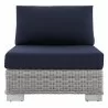 Modway Conway Sunbrella® Outdoor Patio Wicker Rattan Armless Chair in Light Gray Navy - Front Angle - Modway Conway Sunbrella® Outdoor Patio Wicker Rattan Armless Chair in Light Gray Navy - Front Angle