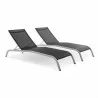 Modway Savannah Outdoor Patio Mesh Chaise Lounge in Black - Reclined Set in Front Side Angle - Modway Savannah Outdoor Patio Mesh Chaise Lounge in Black - Reclined Set in Front Side Angle