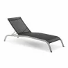Modway Savannah Outdoor Patio Mesh Chaise Lounge in Black - Reclined  in Front Side Angle - Modway Savannah Outdoor Patio Mesh Chaise Lounge in Black - Reclined  in Front Side Angle