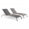 Modway Savannah Outdoor Patio Mesh Chaise Lounge in Gray - Reclined Set in Front Side Angle