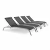 Modway Savannah Outdoor Patio Mesh Chaise Lounge in Black - Set Reclined in Front Side Angle - Modway Savannah Outdoor Patio Mesh Chaise Lounge in Black - Set Reclined in Front Side Angle