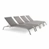 Modway Savannah Outdoor Patio Mesh Chaise Lounge in Gray - Set Reclined in Front Side Angle - Modway Savannah Outdoor Patio Mesh Chaise Lounge in Gray - Set Reclined in Front Side Angle