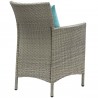 Modway Conduit 7 Piece Outdoor Patio Wicker Rattan Dining Set - Light Gray Turquoise - Chair in Back Side Angle