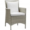 Modway Conduit 7 Piece Outdoor Patio Wicker Rattan Dining Set - Light Gray White - Chair in Front Side Angle
