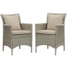 Modway Conduit Outdoor Patio Wicker Rattan Dining Armchair in Light Gray Beige - Set of Two - Set in Front Angle
