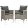 Modway Conduit Outdoor Patio Wicker Rattan Dining Armchair in Light Gray Charcoal - Set of Two - Set in Front Angle