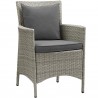 Modway Conduit Outdoor Patio Wicker Rattan Dining Armchair in Light Gray Charcoal - Set of Two - Front Side Angle