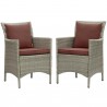 Modway Conduit Outdoor Patio Wicker Rattan Dining Armchair in Light Gray Currant - Set of Two - Set in Front Angle