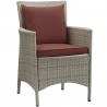 Modway Conduit Outdoor Patio Wicker Rattan Dining Armchair in Light Gray Currant - Set of Two - Front Side Angle