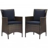 Modway Conduit Outdoor Patio Wicker Rattan Dining Armchair in Brown Navy - Set in Front Angle