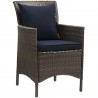 Modway Conduit Outdoor Patio Wicker Rattan Dining Armchair in Brown Navy - Front Side Angle