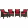 Modway Conduit Outdoor Patio Wicker Rattan Dining Armchair in Brown Red - Set of Four - Set in Front Angle - Modway Conduit Outdoor Patio Wicker Rattan Dining Armchair in Brown Red - Set of Four - Set in Front Angle