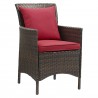 Modway Conduit Outdoor Patio Wicker Rattan Dining Armchair in Brown Red - Set of Four - Front Side Angle